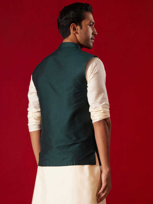 Men's Green Leaf Motif Embellished Jacket